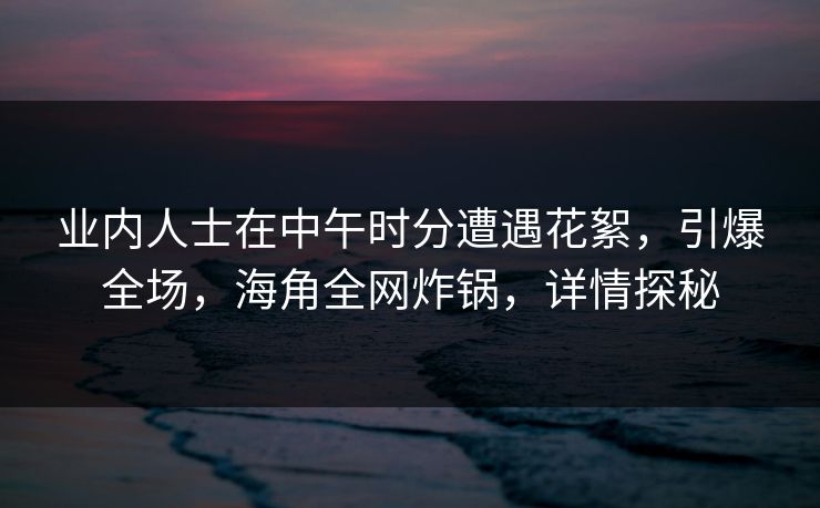 业内人士在中午时分遭遇花絮，引爆全场，海角全网炸锅，详情探秘