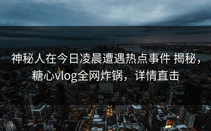 神秘人在今日凌晨遭遇热点事件 揭秘，糖心vlog全网炸锅，详情直击